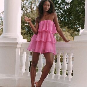 Abercrombie & Fitch Vibrant Pink Tiered Dress NWT Valentine’s Day Dress